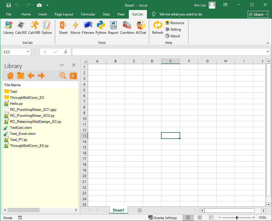 GoCalc Addin library panel